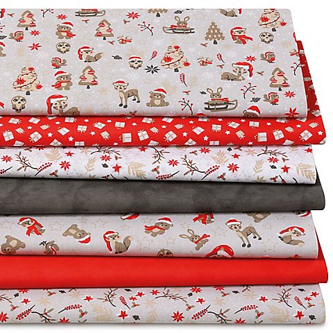 Patchwork- und Quiltpaket "Tiere des Waldes", grau/rot von buttinette