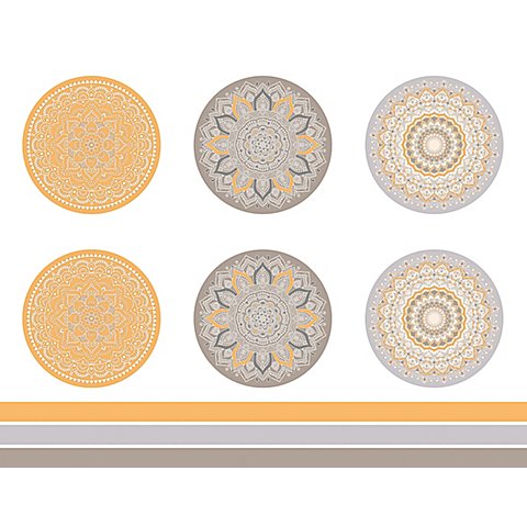 Stoff-Coupon "Mandala", taupe/orange von buttinette