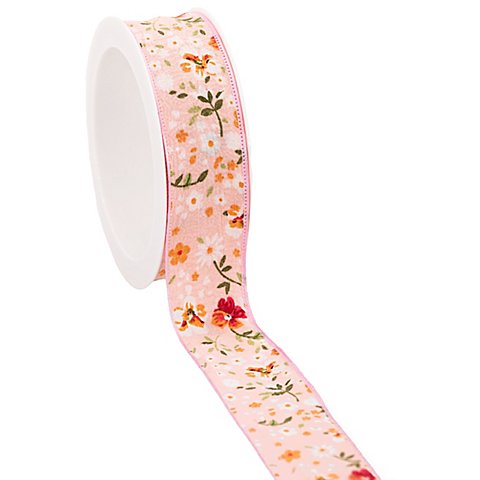 Stoffband "Blumen", rosa, 25 mm, 5 m von buttinette