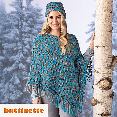 Strickanleitung - Mütze & Poncho aus Woll Butt Cinthia von buttinette