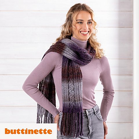 Strickanleitung – Schal mit Fransen aus Woll Butt Zoey von buttinette