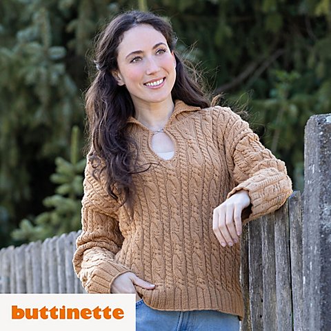 Strickanleitung – Zopfmusterpullover aus Woll Butt Primo Madeleine von buttinette