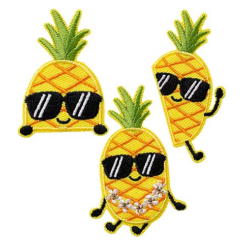 buttinette Applikationen "Crazy Ananas", Größe: 3,5–6 cm, Inhalt: 3 Stück von buttinette