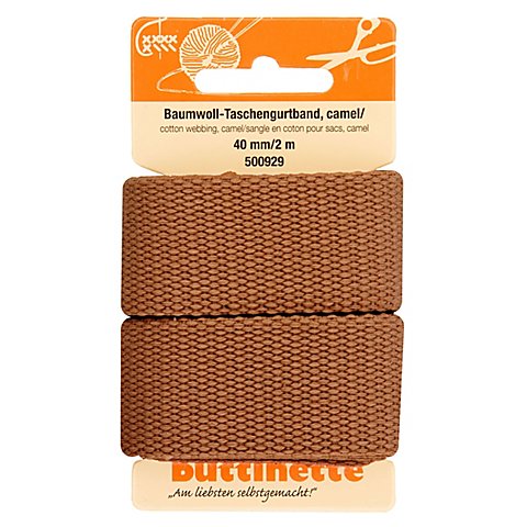 buttinette Baumwoll-Taschengurtband, camel, Breite: 4 cm, Länge: 2 m von buttinette