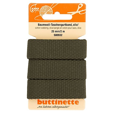 buttinette Baumwoll-Taschengurtband, oliv, Breite: 2,5 cm, Länge: 2 m von buttinette