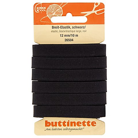 buttinette Gummiband "Standard-Elastik", schwarz, Breite: 12 mm, Länge: 10 m von buttinette