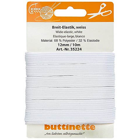 buttinette Gummiband "Standard-Elastik", weiß, Breite: 12 mm, Länge: 10 m von buttinette