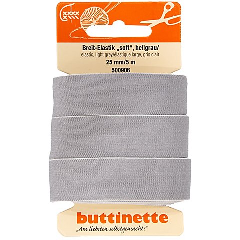 buttinette Gummiband "Breit-Elastik soft", hellgrau, Breite: 25 mm, Länge: 5 m von buttinette