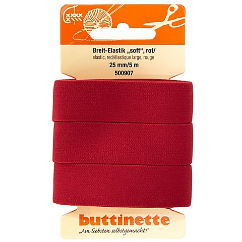 buttinette Soft-Gummiband "Breit-Elastik", rot, Breite: 25 mm, Länge: 5 m von buttinette