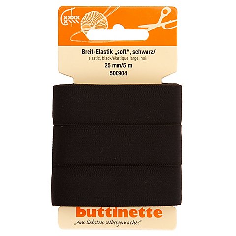 buttinette Soft-Gummiband "Breit-Elastik", schwarz, Breite: 25 mm, Länge: 5 m von buttinette