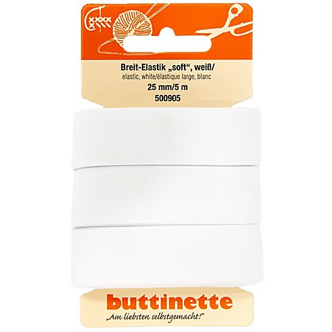 buttinette Soft-Gummiband "Breit-Elastik", weiß, Breite: 25 mm, Länge: 5 m von buttinette