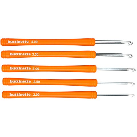 buttinette Häkelnadel-Set, 5 Stück, Stärken: 2 - 4 mm Ø von buttinette