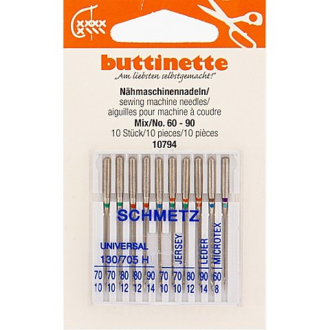 buttinette Nähmaschinennadeln, Mischpack, Stärke: 60–90, Inhalt: 10 Stück von buttinette