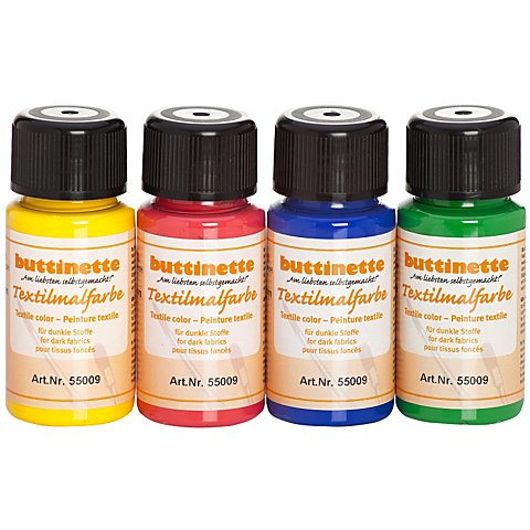 buttinette Stoffmalfarben "Grundfarben", für dunkle Stoffe, 4x 50ml von buttinette