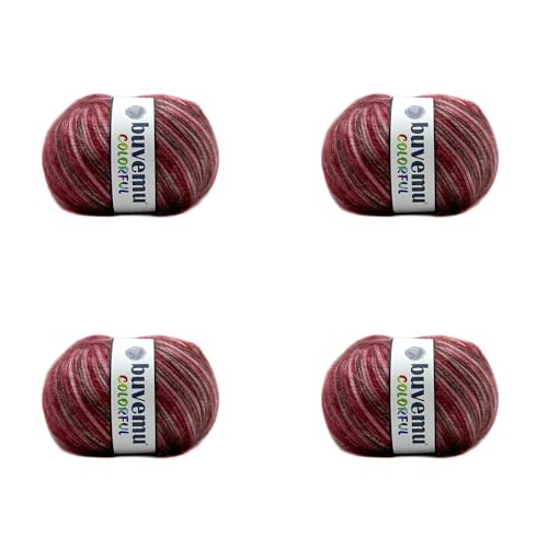 Buvemu Buntes selbststreifendes mehrfarbiges flauschiges Garn mit dezentem Glanz, 56 % Polyester, 44 % Acryl, 50 g x 115 m (4 Knäuel) (Maroon Shades, Braun) von buvemu