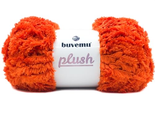 Buvemu Plüsch-Kunstfell, sperriges Garn, super weich, flauschig, flauschig, zum Stricken, Häkeln, Basteln, 100 g, 100 m (orange) von buvemu