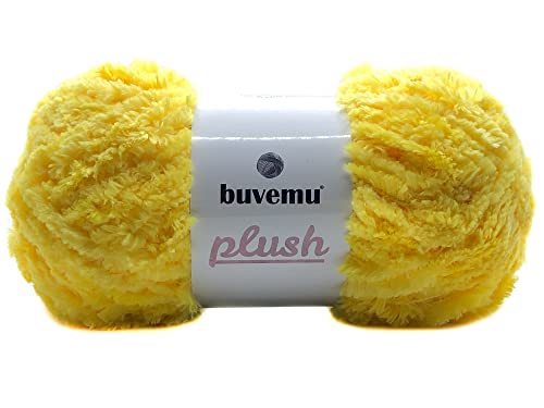 Buvemu Plüsch-Kunstfell-Garn, superweich, flauschig, zum Stricken, Häkeln, Basteln, 100 g, 100 m (gelb) von buvemu