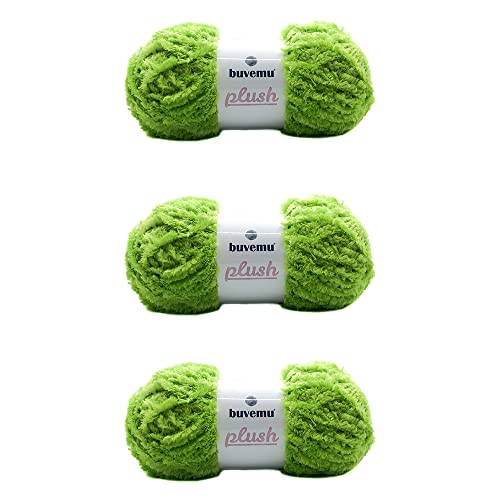 Buvemu Plüsch-Kunstfell-Garn, superweich, flauschig, zum Stricken und Häkeln, 100 g, 100 m (grün) (3 Knäuel) von buvemu