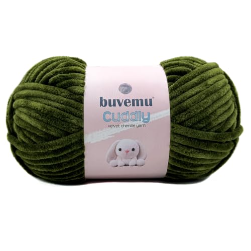 Kuscheliges Samt-Chenille-Garn, super weich, flauschig, sperrig zum Stricken, Häkeln, Basteln, Decke, Amigurumi, langlebig zum Ausfallen, 100 g, 100 m (Olivgrün) von buvemu