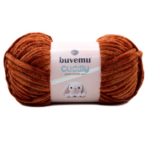 Kuscheliges Samt-Chenille-Garn, super weich, flauschig, sperrig zum Stricken, Häkeln, Basteln, Decke, Amigurumi, langlebig zum Ausfallen, 100 g, 100 m (hellbraun) von buvemu