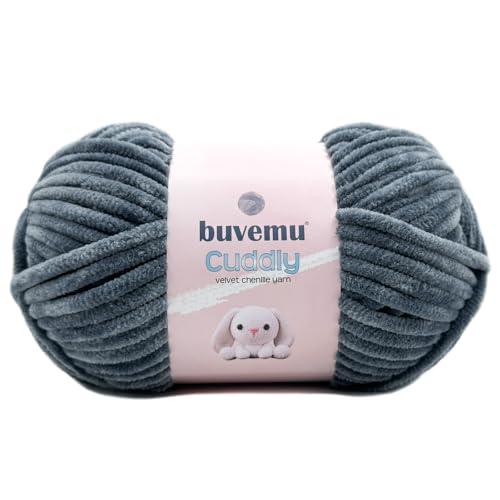 Kuscheliges Samt-Chenille-Garn, super weich, flauschig, sperrig zum Stricken, Häkeln, Basteln, Decke, Amigurumi, langlebig zum Ausfallen, 100 g (100 m) (Denim) von buvemu