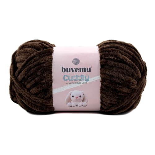 Kuscheliges Samt-Chenille-Garn, super weich, flauschig, sperrig zum Stricken, Häkeln, Basteln, Decke, Amigurumi, langlebig zum Ausfallen, 100 g (100 m) (Espresso Brown) von buvemu