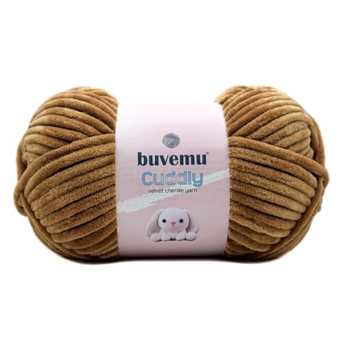 Kuscheliges Samt-Chenille-Garn, super weich, flauschig, sperrig zum Stricken, Häkeln, Basteln, Decke, Amigurumi, langlebig zum Ausfallen, 100 g (100 m) (Karamell) von buvemu