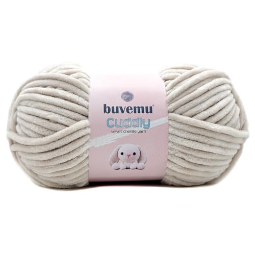 Kuscheliges Samt-Chenille-Garn, super weich, flauschig, sperrig zum Stricken, Häkeln, Basteln, Decke, Amigurumi, langlebig zum Ausfallen, 100 g (100 m) (Knochen) von buvemu