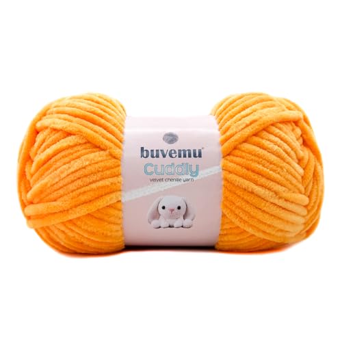 Kuscheliges Samt-Chenille-Garn, super weich, flauschig, sperrig zum Stricken, Häkeln, Basteln, Decke, Amigurumi, langlebig zum Ausfallen, 100 g (100 m) (Tangerine) von buvemu