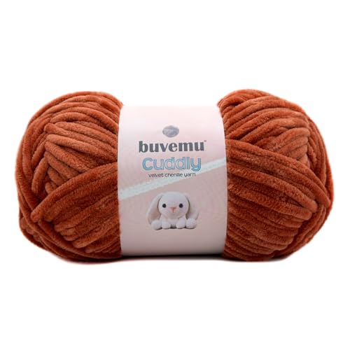 Kuscheliges Samt-Chenille-Garn, super weich, flauschig, sperrig zum Stricken, Häkeln, Basteln, Decke, Amigurumi, langlebig zum Ausfallen, 100 g (100 m) (Ziegel) von buvemu