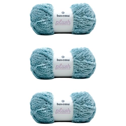 Plüsch-Kunstfell, sperriges Garn, super weich, flauschig, flauschig, zum Stricken, Häkeln, Basteln, 100 g, 100 m (Fountain Blue) (3 Knäuel) von buvemu