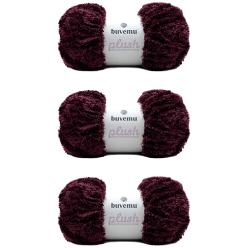 Plüsch-Kunstfell, sperriges Garn, super weich, flauschig, zum Stricken, Häkeln, Basteln, 100 g, 100 m, dunkle Pflaume (3 Knäuel) von buvemu