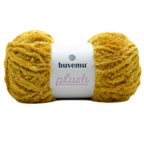 Plüsch-Kunstfell, sperriges Garn, super weich, flauschig, zum Stricken, Häkeln, Basteln, 100 g, 100 m (Senf) von buvemu