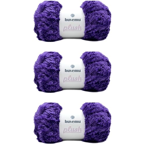 Plüsch-Kunstfell, sperriges Garn, super weich, flauschig, zum Stricken, Häkeln, Basteln, 100 g, 100 m (Violett) (3 Knäuel) von buvemu