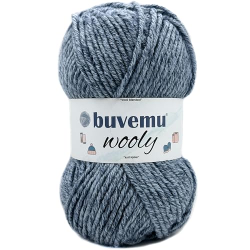 Wooly Soft Fluffy Bulky Weight #5 Wollmischgarn, schnelles Stricken, Häkelgarn, 25 % Wolle, 75 % Acryl, 100 g, 100 m, Blau meliert von buvemu