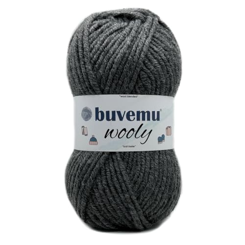 Wooly Soft Fluffy Bulky Weight #5 Wollmischgarn, schnelles Stricken, Häkelgarn, 25 % Wolle, 75 % Acryl, 100 g, 100 m, Mittelgrau meliert von buvemu