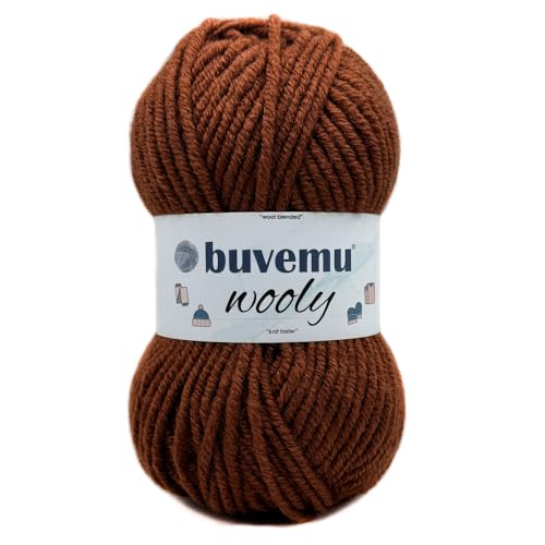 Wooly Soft Fluffy Bulky Weight #5 Wollmischgarn, schnelles Stricken, Häkelgarn, 25 % Wolle, 75 % Acryl, 100 g, 100 m, Zimt von buvemu