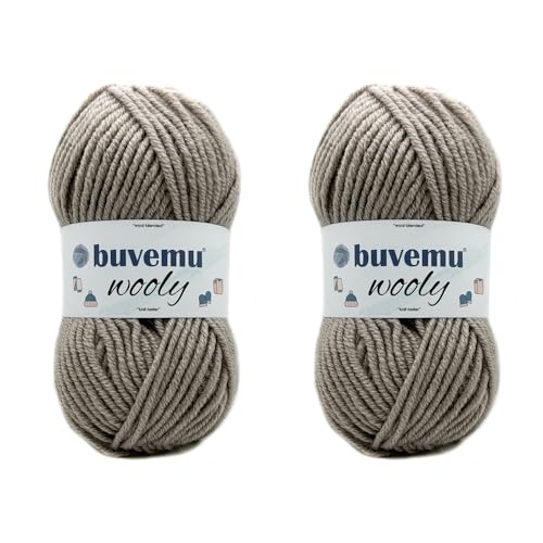 Wooly Soft Fluffy Bulky Weight #5 Wollmischgarn, schnelles Stricken, Häkelgarn, 25 % Wolle, 75 % Acryl, 100 g, 100 m (2 Knäuel) von buvemu