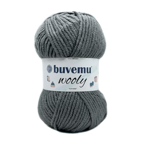 Wooly Soft Fluffy Bulky Weight #5 Wollmischgarn, schnelles Stricken, Häkelgarn, 25 % Wolle, 75 % Acryl, 100 g, 100 m (Naturgrau) von buvemu