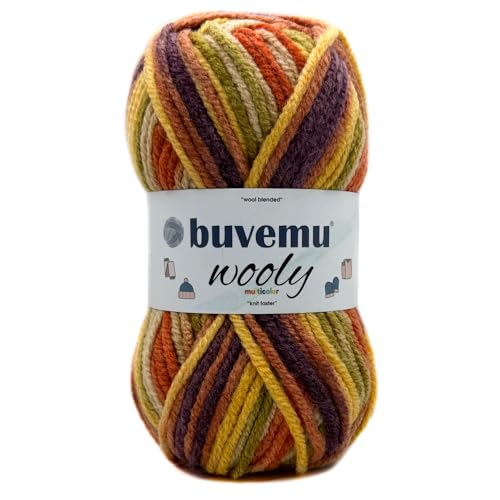 Wooly Wollmischgarn, 25 % Wolle, 75 % Acryl, 100 g, 100 m, Violett, Orange, Gelb, Grün von buvemu