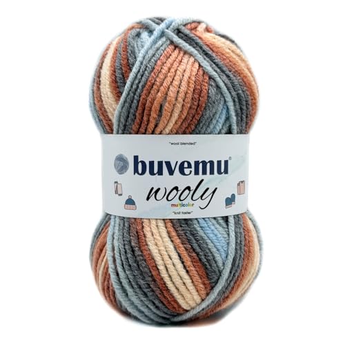 Wooly Wollmischgarn, 25 % Wolle, 75 % Acryl, 100 g, 100 m (Blautöne, Ecru, Ziegelfarbtöne) von buvemu