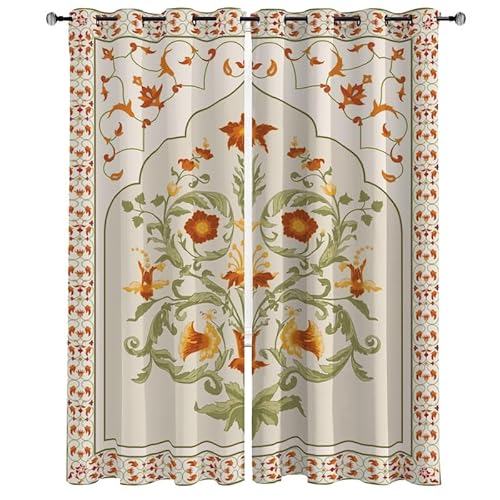 buyluhn Gardinen Boho Blumen Muster mit ösen 210 Lang 132 Breit 2er Set Verdunklungsvorhänge Orange Bunt Vorhang Blickdicht Schallschutz Vorhang Fenster für Wohnzimmer Kinderzimmer Schlafzimmer von buyluhn