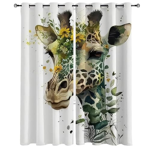 buyluhn Gardinen Giraffe Muster mit ösen 150 Lang 145 Breit 2er Set Verdunklungsvorhänge Tier Vorhang Blickdicht Schallschutz Vorhang Kurz Fenster für Küche Jugendzimmer Jungen Mädchen von buyluhn