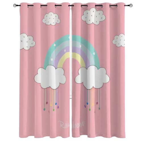 buyluhn Gardinen Rosa Regenbogen Muster mit ösen 122 Lang 140 Breit 2er Set Verdunklungsvorhänge Wolke Vorhang Blickdicht Schallschutz Vorhang Kurz Fenster für Küche Jugendzimmer Jungen Mädchen von buyluhn