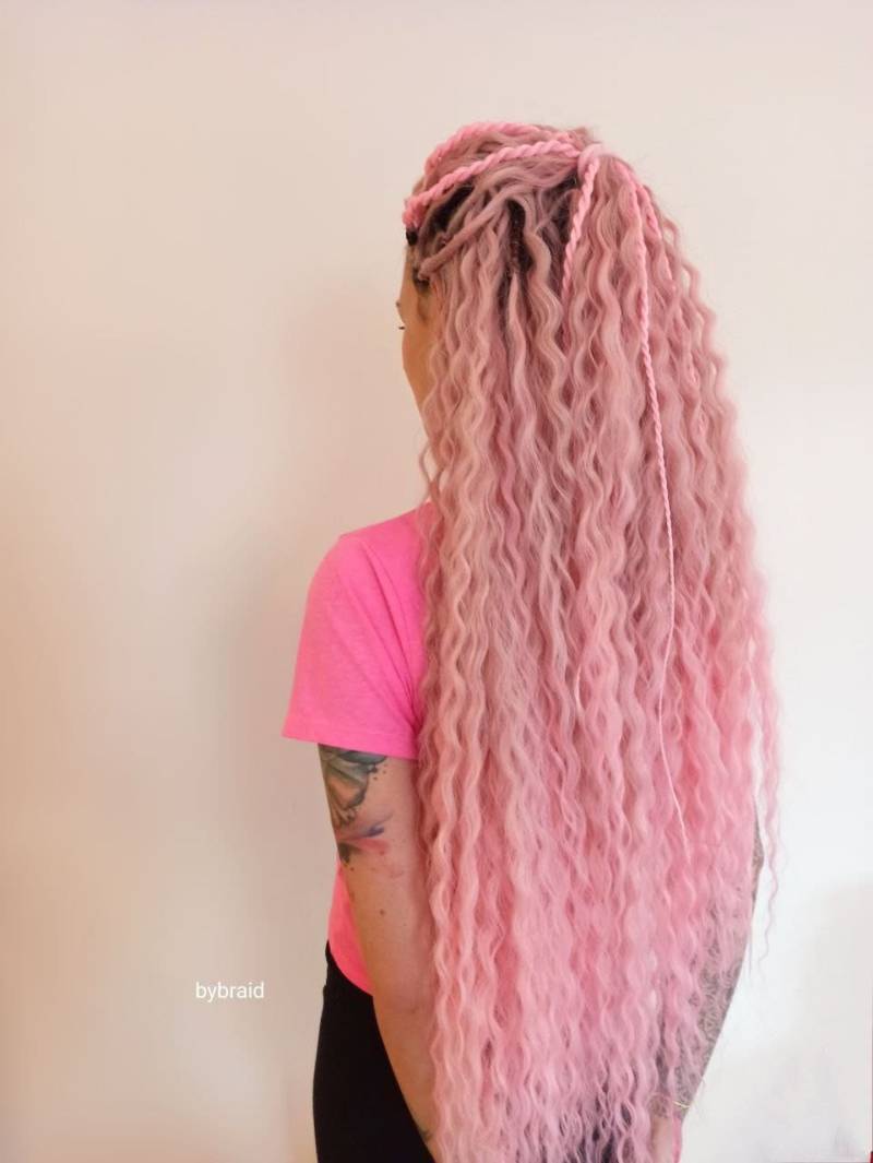 Lockige Rose Dreadlocks Offene Locken Gehäkelte Dreads Gewellte von byBraid