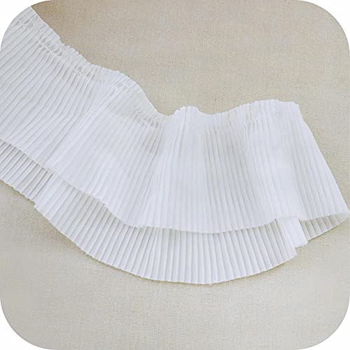 5 Meter/los 6,5 cm Chiffon Plissee Spitze Trim DIY Bekleidung Nähen Stoff Spitze Ribbon Kleid Hemden Home Textil Dekoration Spitzenband,White von bzcemind