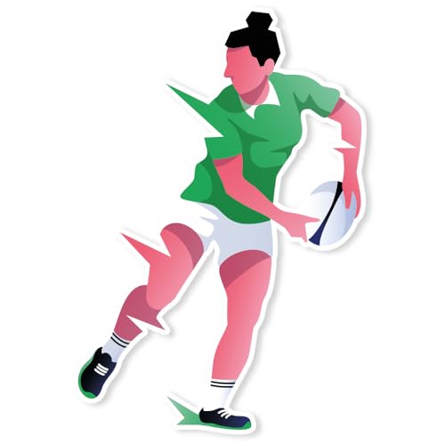 Cadox Rugby-Sticker für Damen, Sport-Aufkleber, vorgeschnitten auf weißem Vinyl, UV- und waschbeständig, für Telefon, Laptop, Hefte, Fenster, 95 x 125 mm von cadox