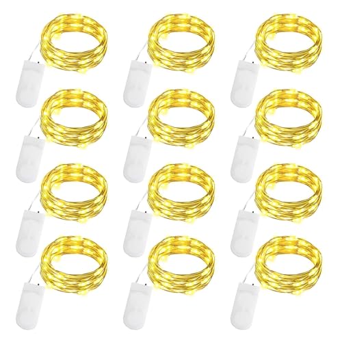 cailiya 12 Stück Lichterkette Batterie,Kleine Lichterkette mit Batterie,3 Lichtmodi Lichterketten Wasserdicht,für Party,Urlaub,Hochzeit,Innen und Aussen Dekoration (Warmweiß, 12 Pack 3M 30LEDs) von cailiya