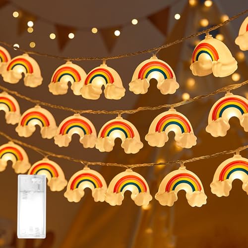 cailiya Stern Regenbogen Lichterkette,Lichterkette Kinderzimmer,3m,mit 20 LED Lichterkette,für Party Kinderzimmer Garten Hochzeits Zimmer Deko (Warmweiß (Regenbogen)) von cailiya