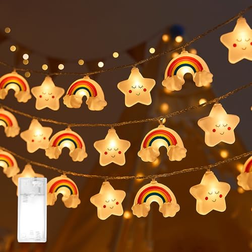 cailiya Stern Regenbogen Lichterkette,Lichterkette Kinderzimmer,3m,mit 20 LED Lichterkette,für Party Kinderzimmer Garten Hochzeits Zimmer Deko (Warmweiß (Sterne + Regenbogen)) von cailiya